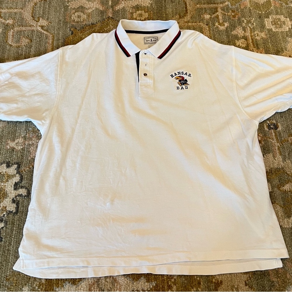 Kansas‎ Jayhawks Dad Vintage Camp David Polo Men’s Size XL Color White Flaws